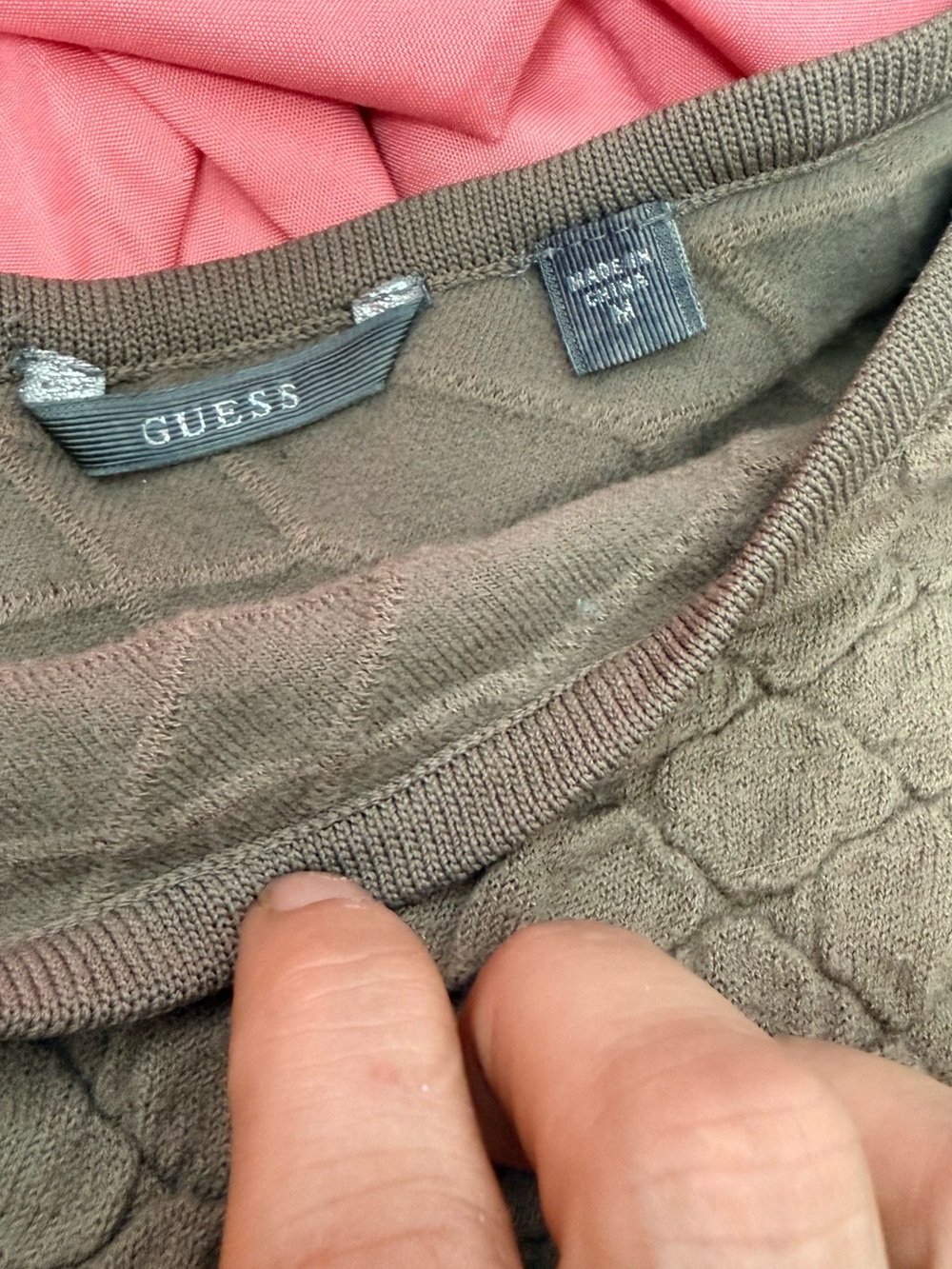 GUESS Olive Quilted Knit Crewneck Sweater